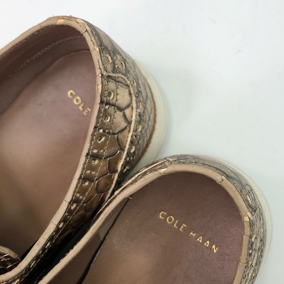 Cole Haan Lunargrand wingtip shoes metallic gold faux crocodile lace up size 7 - Picture 9 of 11